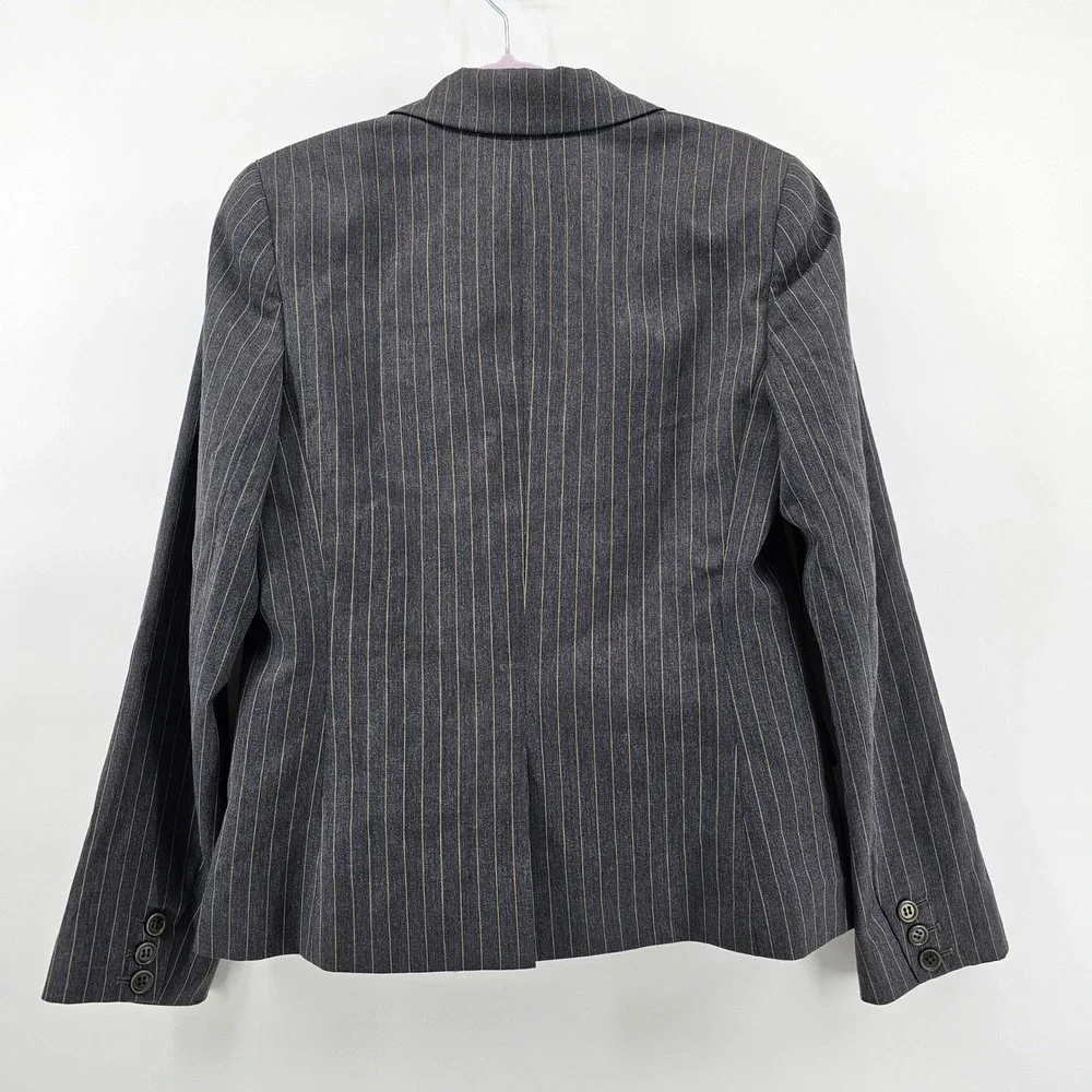 Theory Wool Skirt Suit Women 8 Grey Pinstripe Single Button Blazer Pleated Mini